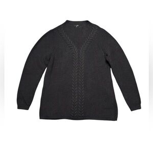 Talbots Cable Knit Lambs Wool Pullover Mock Neck‎ Sweater Blend Black Size Large